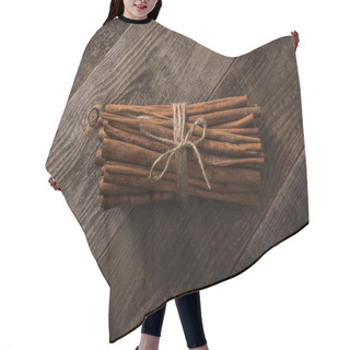 Personality  Top View Of Cinnamon Sticks In Bunch On Wooden Rustic Table Hair Cutting Cape