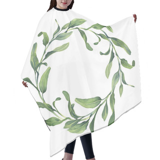 Personality  Watercolor Wreath With Green Leaves On White Background Hair Cutting Cape