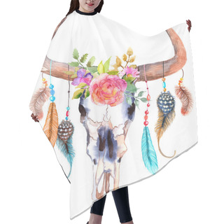 Personality  Watercolor Bull Skull With Flowers And Feathers Hair Cutting Cape