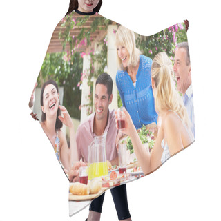 Personality  Group Of Young And Senior Couples Enjoying Family Meal Hair Cutting Cape