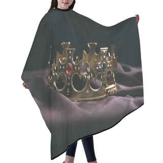 Personality  Retro Golden Crown With Gemstones On Black Cloth Hair Cutting Cape
