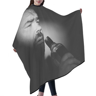 Personality  Bearded Man With A Hangover Drinking Jim Or Vodka - Alcohol Beverage From Transparent Glass Bottle Hair Cutting Cape