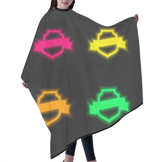 Personality  Award Symbolic Shield With A Banner Four Color Glowing Neon Vector Icon Hair Cutting Cape