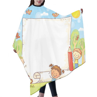 Personality  Cartoon Frame With Three Kids Outdoors Hair Cutting Cape
