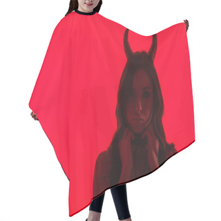Personality  Silhouette Of Seductive Woman In Devil Costume, Isolated On Red Hair Cutting Cape