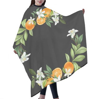 Personality  Wreath Of Hand Drawn Blooming Mandarin Tree Branches, Mandarin Flowers And Mandarins, Isolated Illustration On A Dark Background Hair Cutting Cape