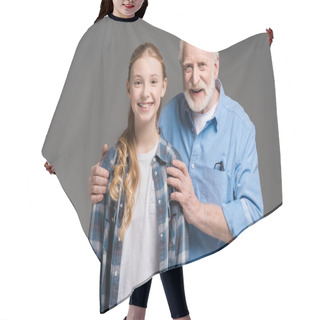 Personality  Grandfather And Granddaughter Hugging Hair Cutting Cape