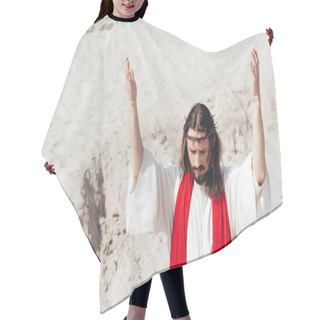 Personality  Jesus Standing With Raised Hands And Praying In Desert Hair Cutting Cape