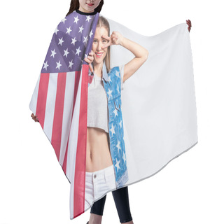 Personality  Girl With American Flag  Hair Cutting Cape