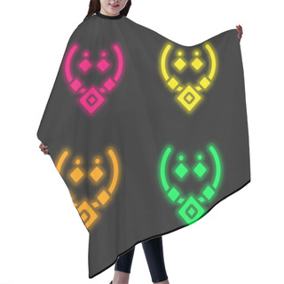 Personality  Aztec Necklace Four Color Glowing Neon Vector Icon Hair Cutting Cape