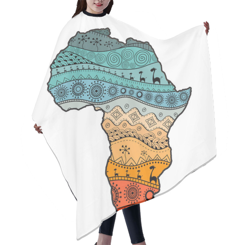 Personality  Textured Vector Map Of Africa. Hand-drawn Ethno Pattern, Tribal Background. Vector Illustration. Abstract Colored Background Hair Cutting Cape