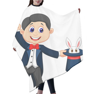 Personality  Magician Cartoon Pulling Out A Rabbit From His Top Hat Hair Cutting Cape