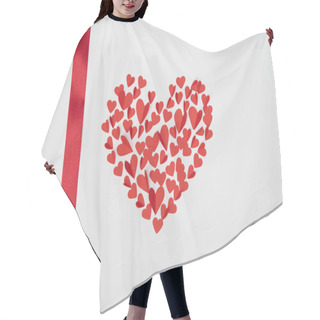 Personality  Heart Shaped Arrangement Of Small Red Paper Cut Hearts With Satin Ribbon On White Background Hair Cutting Cape