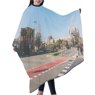 Personality  BARCELONA, SPAIN - DECEMBER 28, 2018: Wide Roadway With Markings And Bicycle Lane Hair Cutting Cape