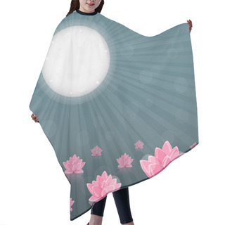 Personality  Pink Lily Flower In Black Water And Moonlight Hair Cutting Cape