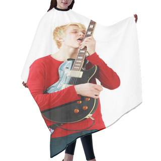 Personality  Man Licking Electric Guitar Hair Cutting Cape