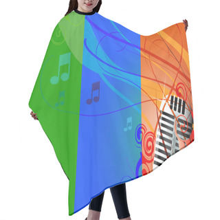 Personality  Vector Classic Microphone, Multicolored Background & Notes. Hair Cutting Cape