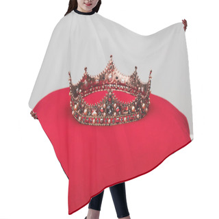 Personality  Luxury Royal Crown On Red Cushion Isolated On Grey Hair Cutting Cape