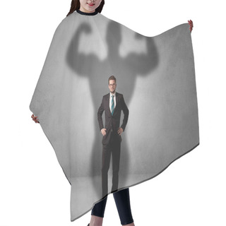 Personality  Businessman With Muscular Shade Behind His Back Hair Cutting Cape