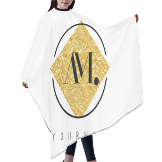 Personality  AM Letter Logo With Golden Foil Texture. Hair Cutting Cape