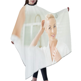 Personality  Beautiful Woman Looking At Mirror   Hair Cutting Cape