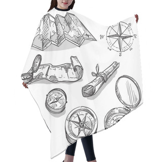 Personality  Set Of Hand Drawn Compasses And Maps Hair Cutting Cape