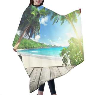 Personality  Seychelles Beach And Wooden Pier Hair Cutting Cape