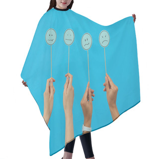 Personality  Sad Emoji And Hands On Blue Background Hair Cutting Cape