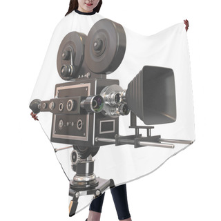 Personality  Vintage Movie Camera On White Background. 3d Hair Cutting Cape
