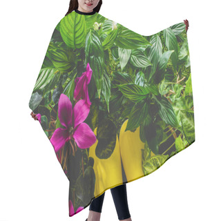 Personality  Top View Of Yellow Rubber Boots And Flowers  Hair Cutting Cape