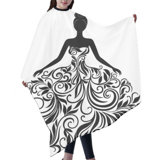 Personality  Vector Silhouette Of Young Woman In Dress Hair Cutting Cape