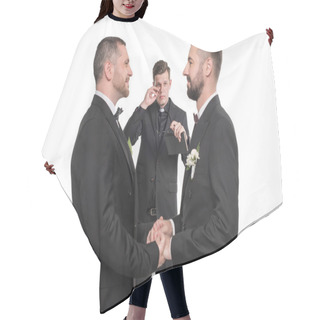 Personality  Homosexual Couple Holding Hands At Wedding Hair Cutting Cape