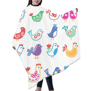 Personality  Folk Art Colorful Birds Vector Icons Set Hair Cutting Cape