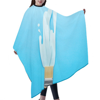 Personality  Top View Of Brush With Dripping Paper Cut Paint On Bright Blue Background  Hair Cutting Cape