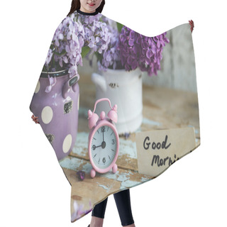 Personality  Two Tone Lilac Flowers With Good Morning Note Hair Cutting Cape