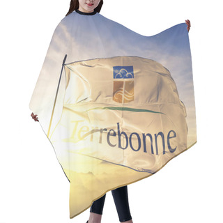 Personality  Terrebonne Of Quebec Of Canada Flag Textile Cloth Fabric Waving On The Top Sunrise Mist Fog Hair Cutting Cape