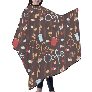 Personality  Brown Seamless Background With Scattering Of Coffee Beans And Lettering. Hair Cutting Cape