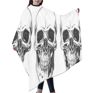 Personality  White Graphic Human Skull With Black Eyes Set Hair Cutting Cape