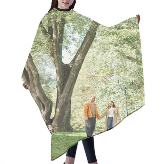 Personality  Adult Couple Enjoying A Walk With Their Dog In The Park. Hair Cutting Cape