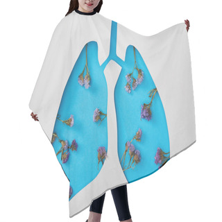 Personality  Top View Of Blue Lungs Model With Flowers Isolated On White Hair Cutting Cape