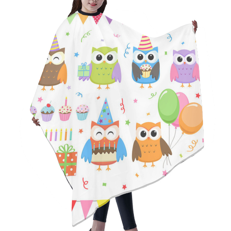 Personality  Birthday party owls set hair cutting cape