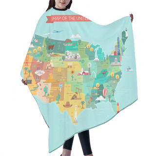 Personality  USA Tourist Map With Famous Landmarks. Vector Illustration. Hair Cutting Cape