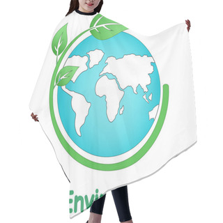 Personality  Illustration Of Green Plant With Leaves Around Globe And World Environment Day Lettering On White Hair Cutting Cape