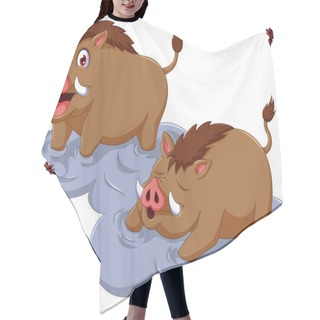 Personality  Funny Wild Boar Cartoon Sitting With Her Baby Hair Cutting Cape