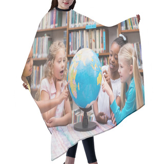 Personality  Pupils Looking At Globe In Library Hair Cutting Cape