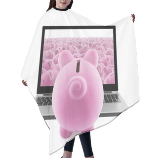 Personality  Piggy Banks And Laptop Isolated On White Hair Cutting Cape