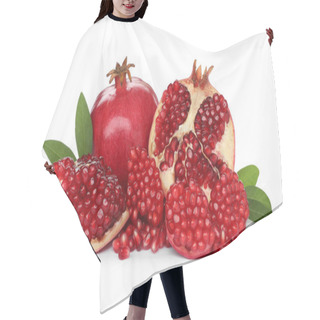 Personality  Tasty Ripe Pomegranates And Leaves On White Background Hair Cutting Cape