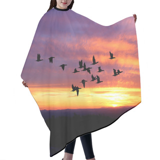 Personality  Landscape During Sunset With Flying Birds  Hair Cutting Cape