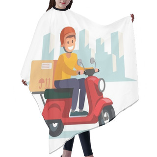 Personality  Delivery Man Riding Red Motor Bike. Hair Cutting Cape