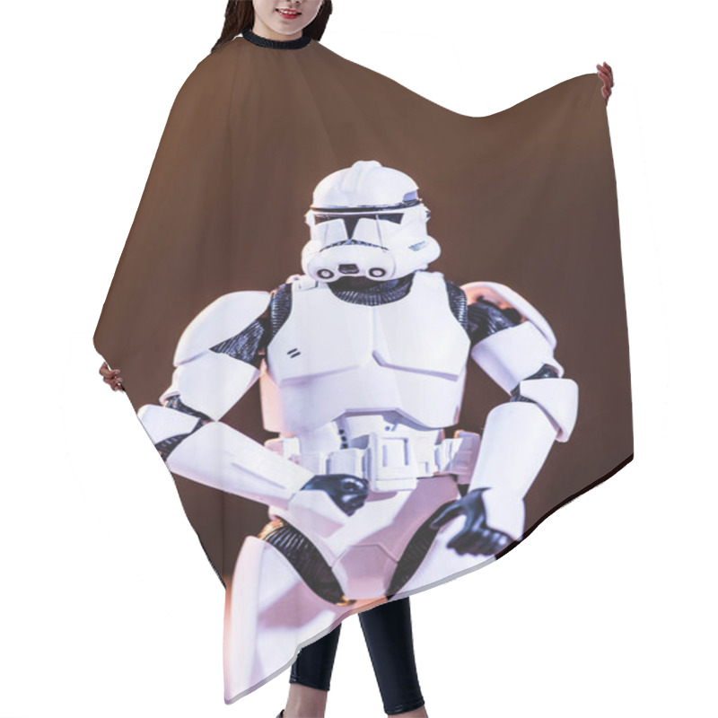 Personality  white plastic Imperial Stormtrooper on dark background hair cutting cape